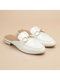 ZELION - Women White Stylish Mules Heels - Comfortable and Trendy Footwear