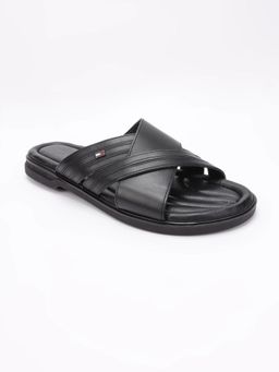 Tommy Hilfiger - Men Black Solid Leather Slip-On Sandals