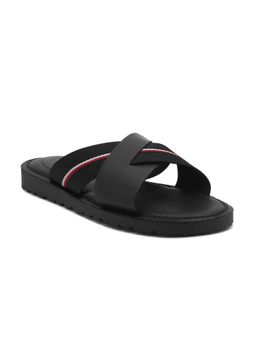 Tommy Hilfiger - Men Black Solid Leather Slip-On Sandals