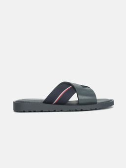 Tommy Hilfiger - Men Navy Blue Solid Leather Slip On Sandals