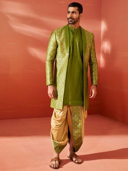 Vastramay - Men Elegant Silk Blend Jacquard Sherwani with Kurta and Dhoti Pants (Set of 3)