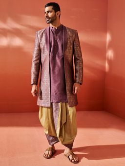 Vastramay - Men Elegant Silk Blend Jacquard Sherwani with Kurta and Dhoti Pants (Set of 3)