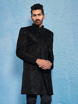 Vastramay - Men Velvet Sequined Embroidered Sherwani