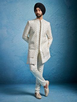 Vastramay - Men Silk Blend Embroidered Sequined Sherwani