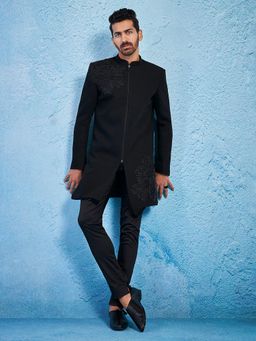 Vastramay - Men Imported Suiting Lycra Fabric Embroidered Sequined Sherwani
