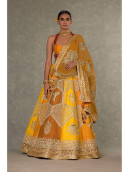 Masaba - Ochre Neel-Kamal Lehenga Choli with Dupatta & Can Can Skirt (Set of 4)