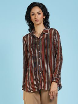 Label Ritu Kumar - Collar Neck Full Sleeve Printed Shirt