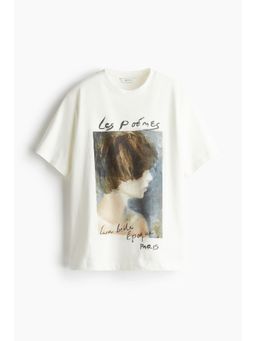 H&M - Women White Oversized Printed T-Shirt