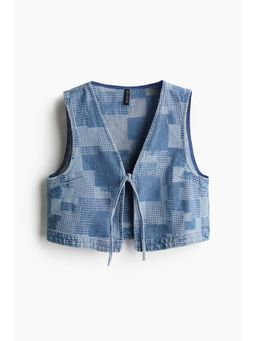 H&M - Women Blue Patchwork-Look Denim Gilet