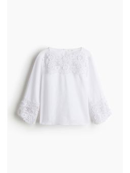 H&M - Women White Embroide Linen-Blend Blouse