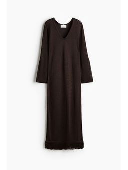 H&M - Women Brown Fringe-Trimmed Kaftan Dress