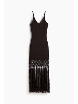 H&M - Women Brown Fringed Crochet-Look Dress