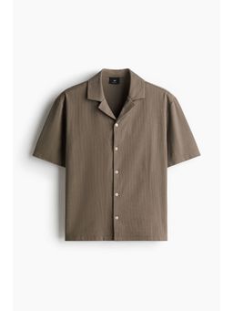 H&M - Men Beige Regular Fit Ribbed Resort Shirt