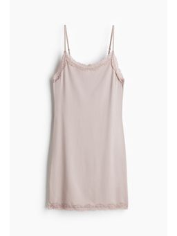 H&M - Women Beige Lace-Trimmed Microfibre Nightslip