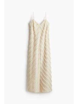 H&M - Women Beige Fringe-Trimmed Strappy Dress
