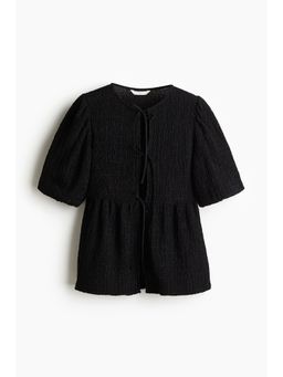H&M - Women Black Tie-Front Peplum Top