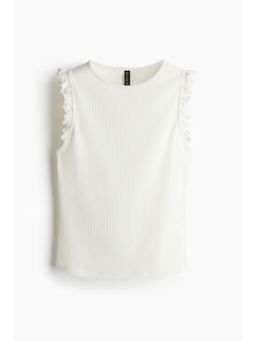 H&M - Women White Lace-Trimmed Vest Top