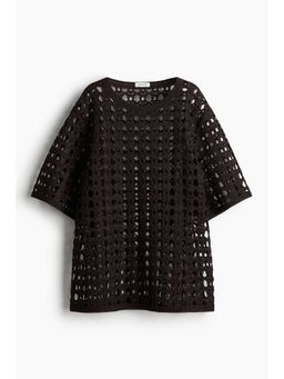 H&M - Women Brown Crochet-Look T-Shirt