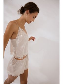 H&M - Women Beige Lace-trimmed satin Top and Shorts