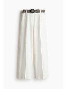 H&M - Women White Linen-Blend Belted Trousers
