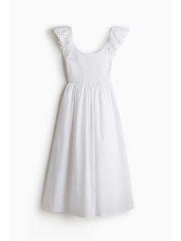 H&M - Women White Smocked-Bodice Cotton Dress
