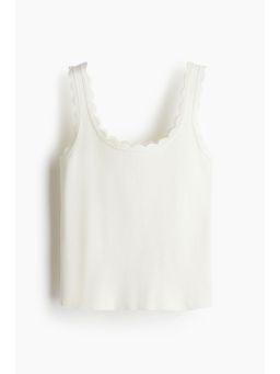 H&M - Women White Scalloped Fine-Knit Vest Top