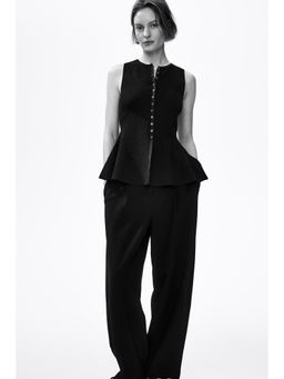 H&M - Women Black Rib-Knit Peplum Waistcoat