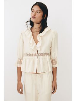H&M - Women Beige Lace-Detail Blouse