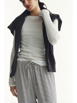 H&M - Women White Ribbed Drawstring Trousers