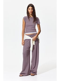 H&M - Women Purple Ribbed Drawstring Trousers