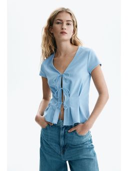 H&M - Women Blue Waisted Tie-Front Top