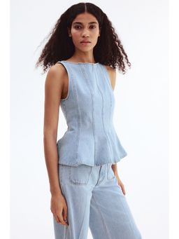 H&M - Women Blue Denim Peplum Top