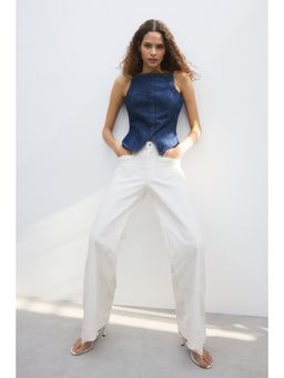 H&M - Women White Wide High Waist Jeans