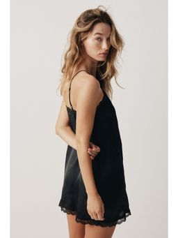 H&M - Women Black Lace-Trimmed Satin Nightslip