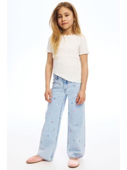 H&M - Girls Blue Motif-Detail Wide Leg Jeans