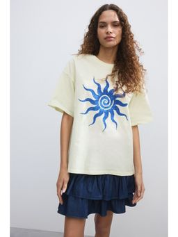 H&M - Women Yellow Oversized Print-Motif T-Shirt