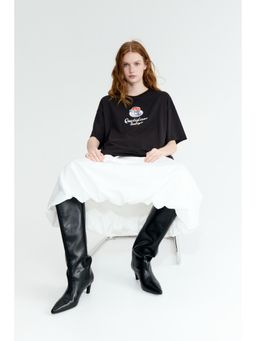 H&M - Women Grey Oversized print-motif T-shirt