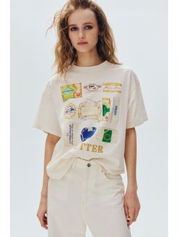 H&M - Women White Oversized print-motif T-shirt