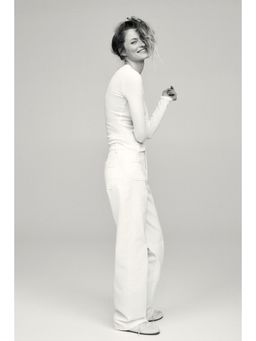 H&M - Women White Wide High Jeans