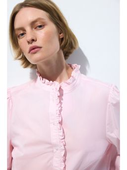 H&M - Women Pink Frill-Trimmed Poplin Blouse