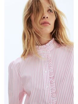H&M - Women Red Frill-Trimmed Poplin Blouse