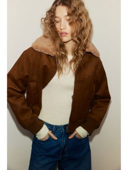 H&M - Women Brown Teddy-Collared Jacket