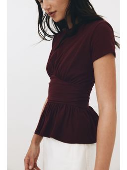 H&M - Women Maroon Jersey Peplum Top