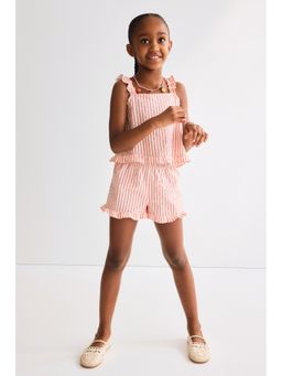 H&M - Girls Red 2-Piece Frill-Trimmed Cotton Set