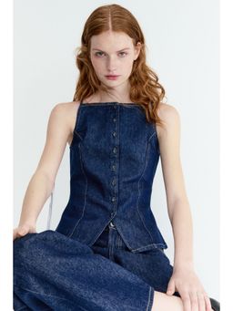 H&M - Women Blue Denim waistcoat style Top