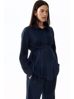 H&M - Women Blue Mama Linen-Blend Shirt