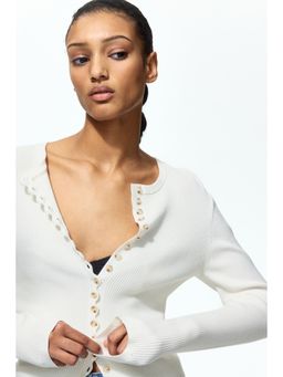 H&M - Women White Ribbed Cardigan