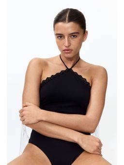 H&M - Women Black Padded-Cup Halterneck Swimsuit