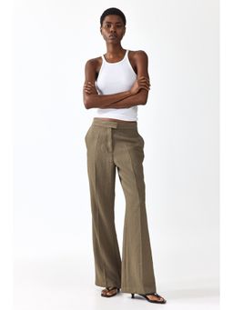 H&M - Women Green Bootcut Tailored Trousers