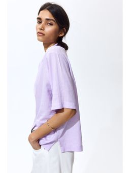 H&M - Women Purple Linen-blend resort shirt